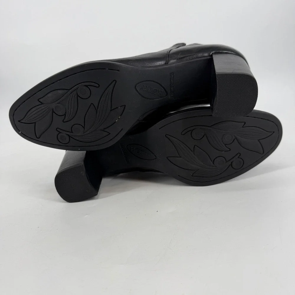 Born Black Leather‎ Ankle Boots Block Heel Side Zip Womens Size 11 Comfort